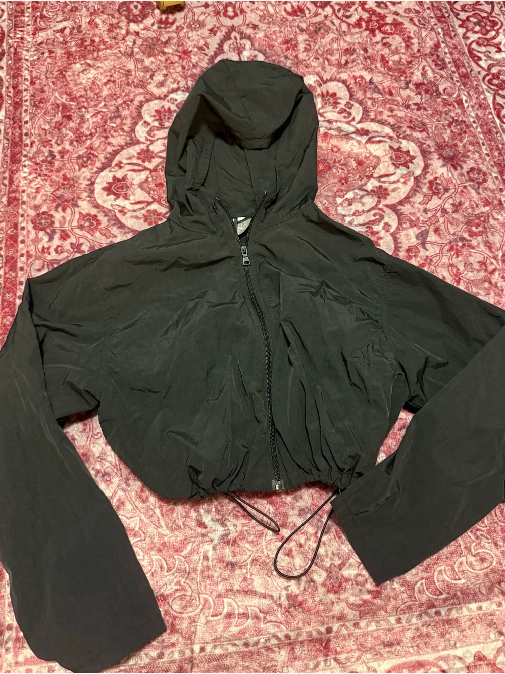 Forever 21 Black Cropped Hooded Windbreaker Jacket